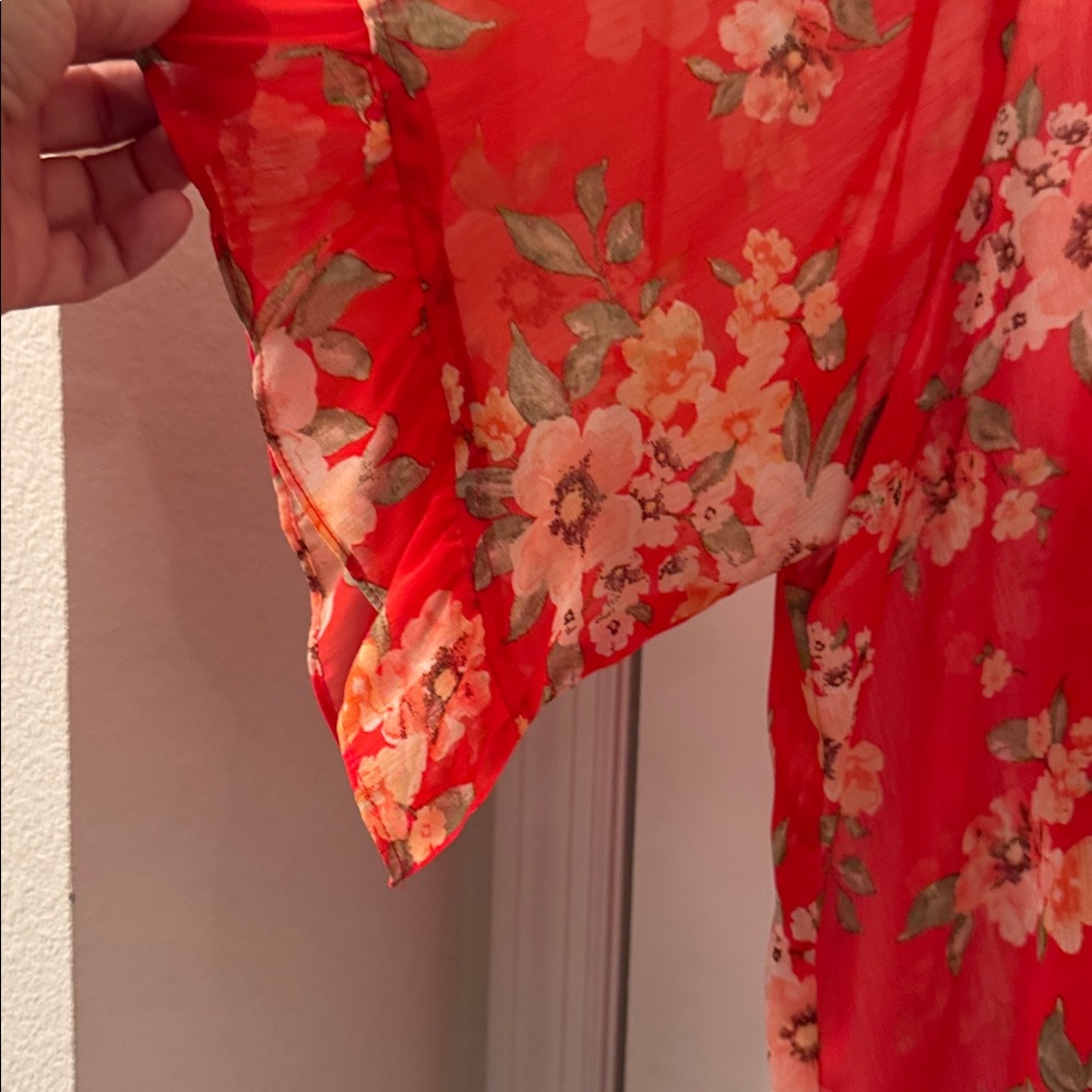 I.N. Studio floral blouse button down, ruffle sleeve solid tank top included 2X - Picture 3 of 14